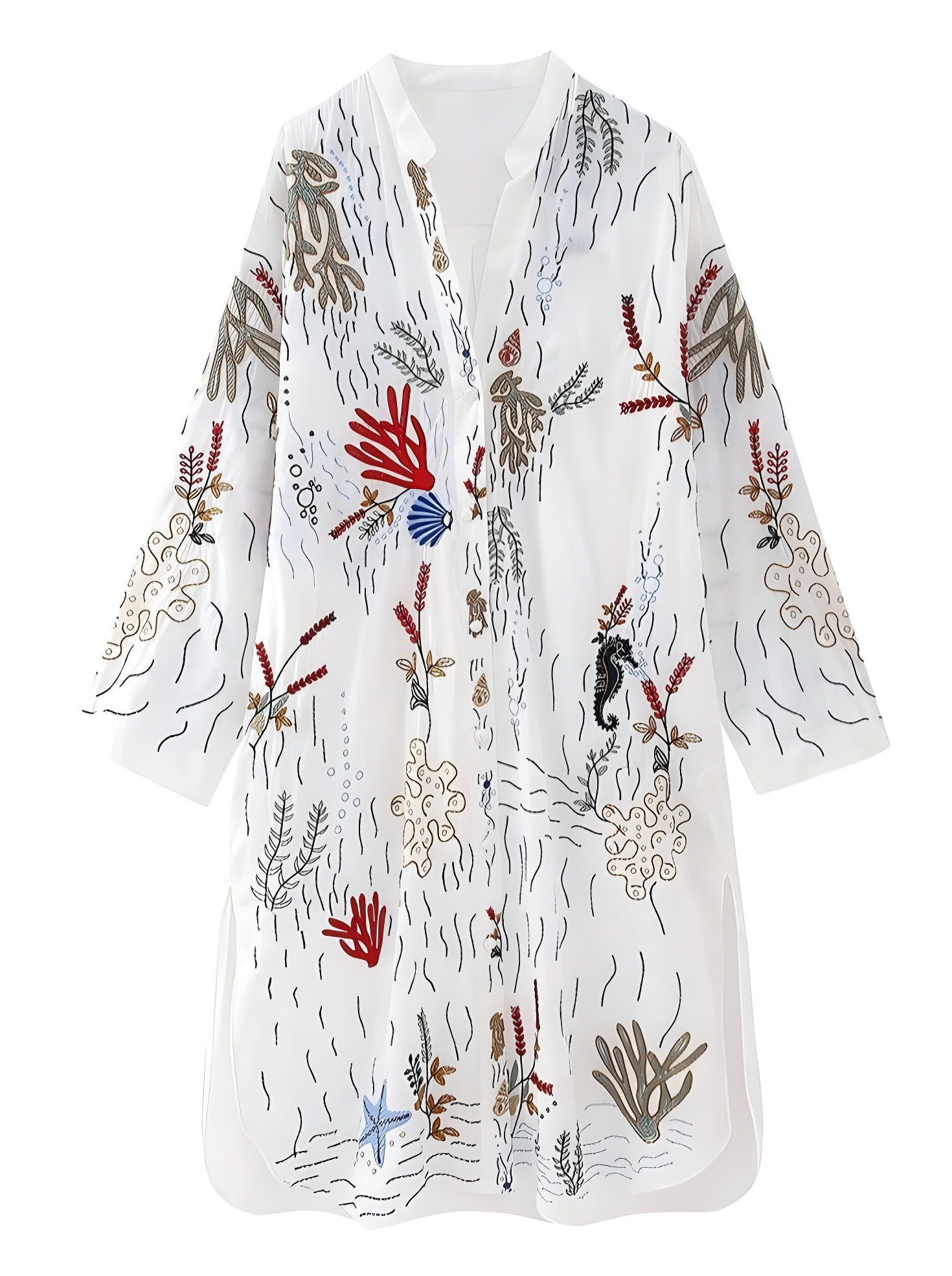 Bohemian Embroidery Midi Shirt Dress