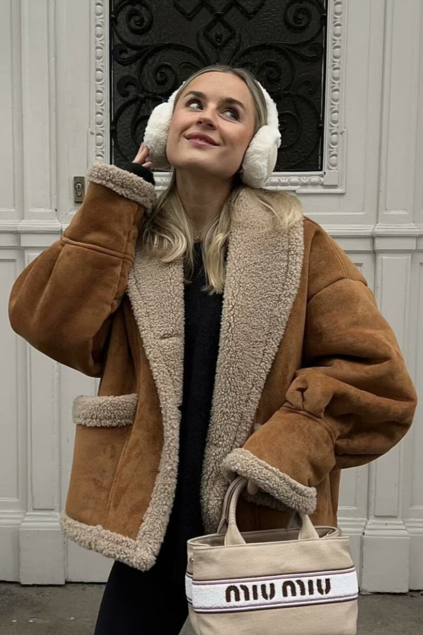 Damen Winterjacke in Übergröße mit Teddyfutter im Retro-Look