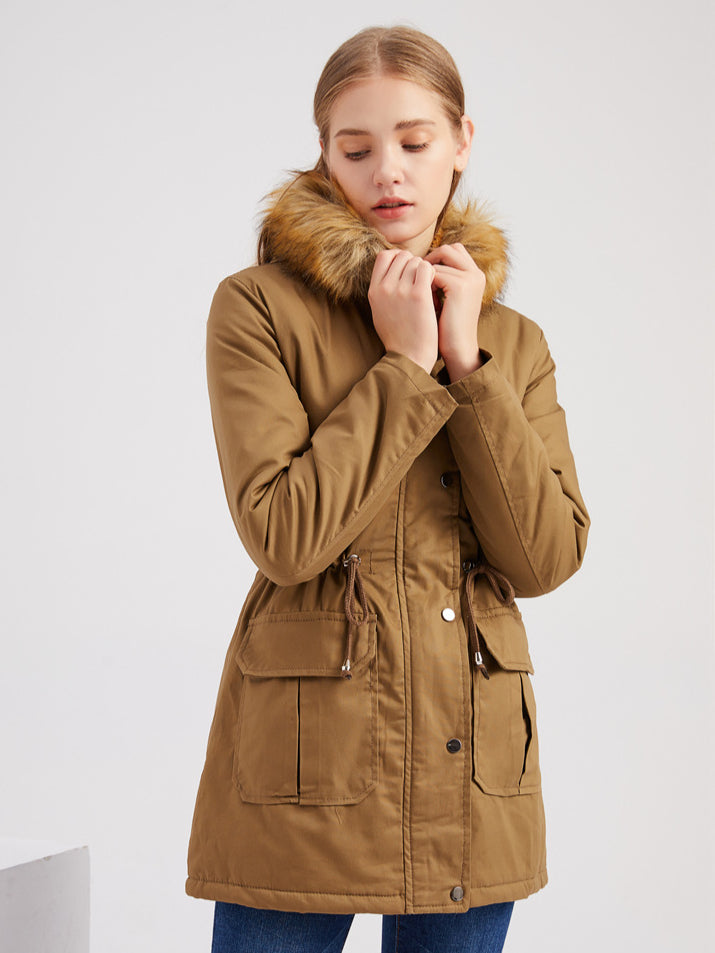 Damen Parka Mit Flauschfutter Und Fellkapuze – Warme Winterjacke Mit Taillenzug