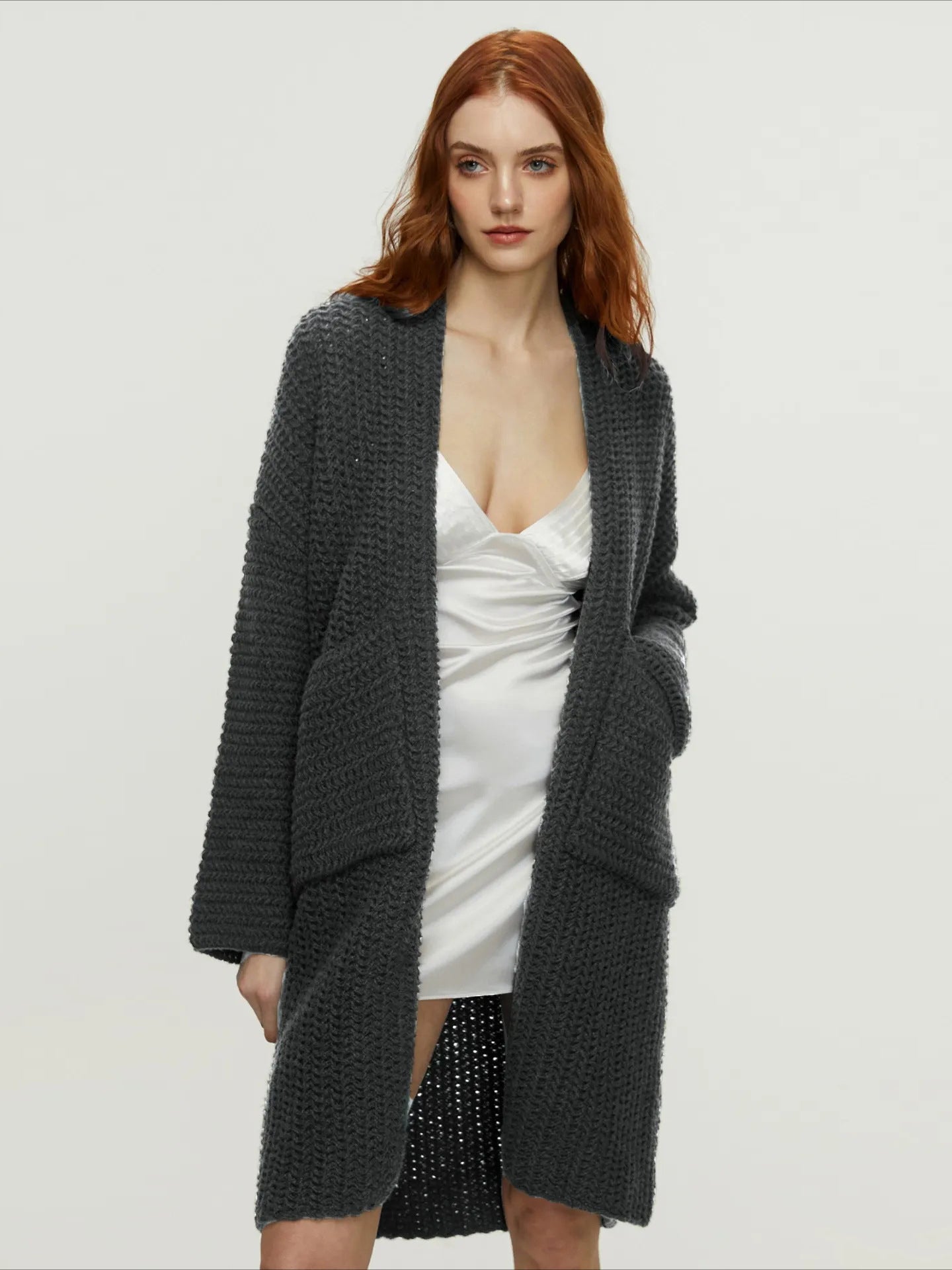 Strickmantel Damen Lang Grobstrick Cardigan Übergangsjacke