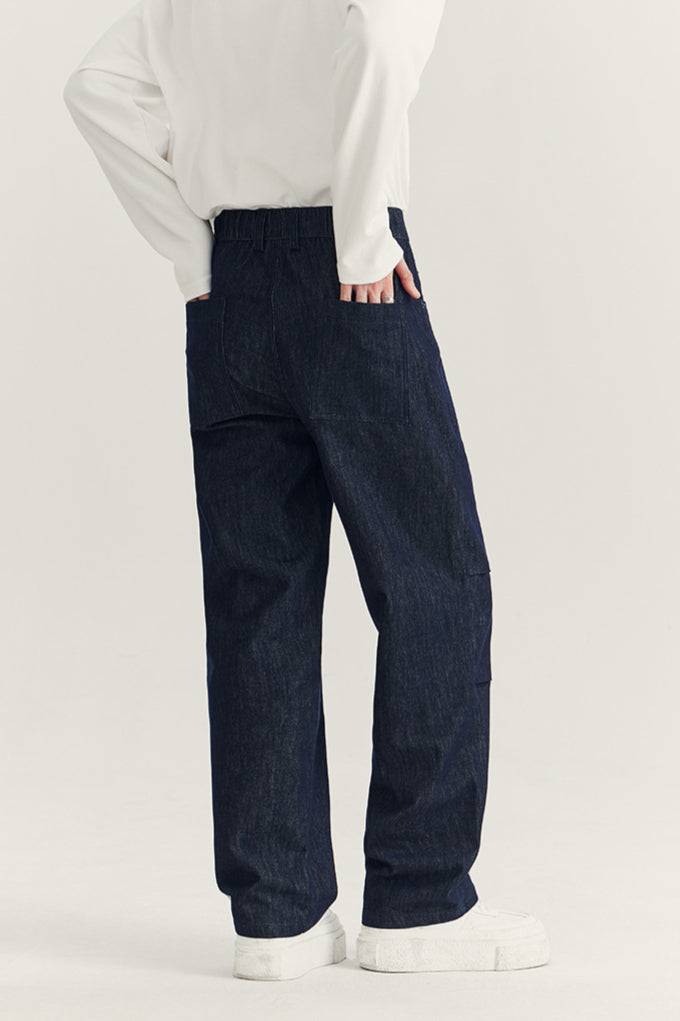 Wide-Leg Denim Cargo Pants