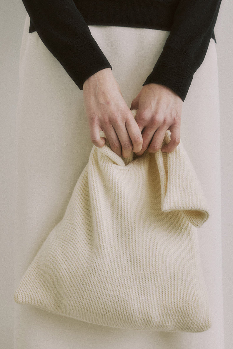 Elegant Minimalist Cream Knit Tote Bag