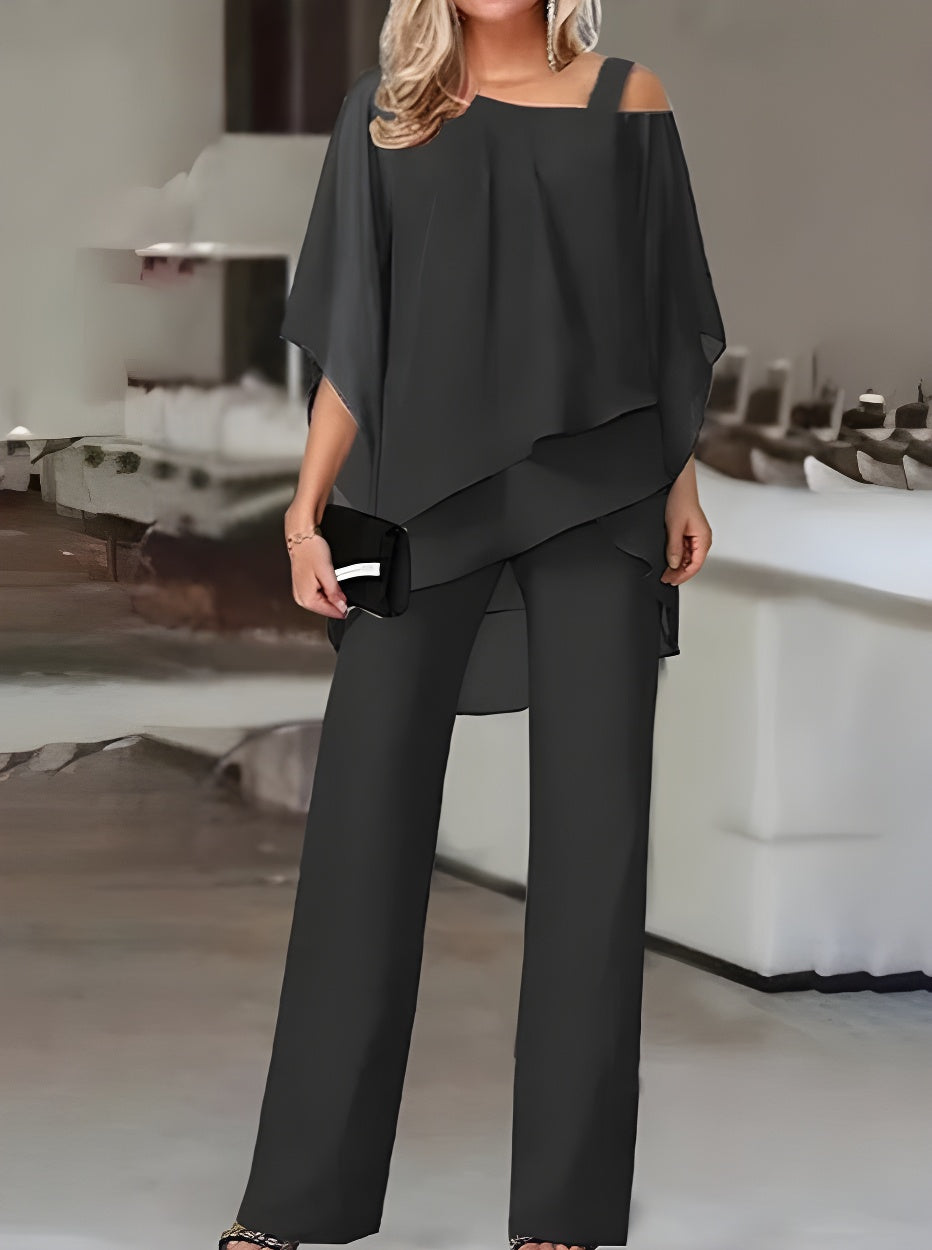 Luxurious Asymmetric Off The Shoulder Blouse & Pants Set