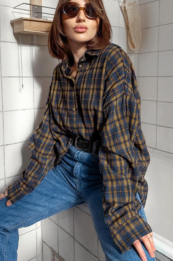 Vintage Long Sleeve Plaid Collared Shirt