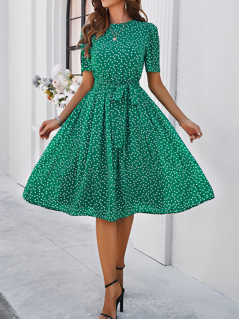 Green Elegant Casual Polka Dot Print Temperament Dress