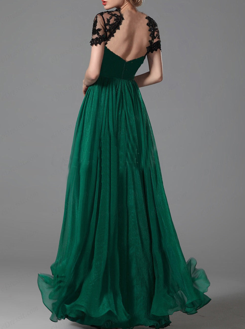 Elegant Green Pleated Party Dress