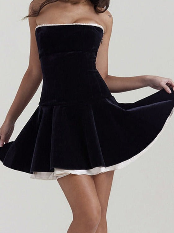 Sexy Black Laced Velvet Swing Dress