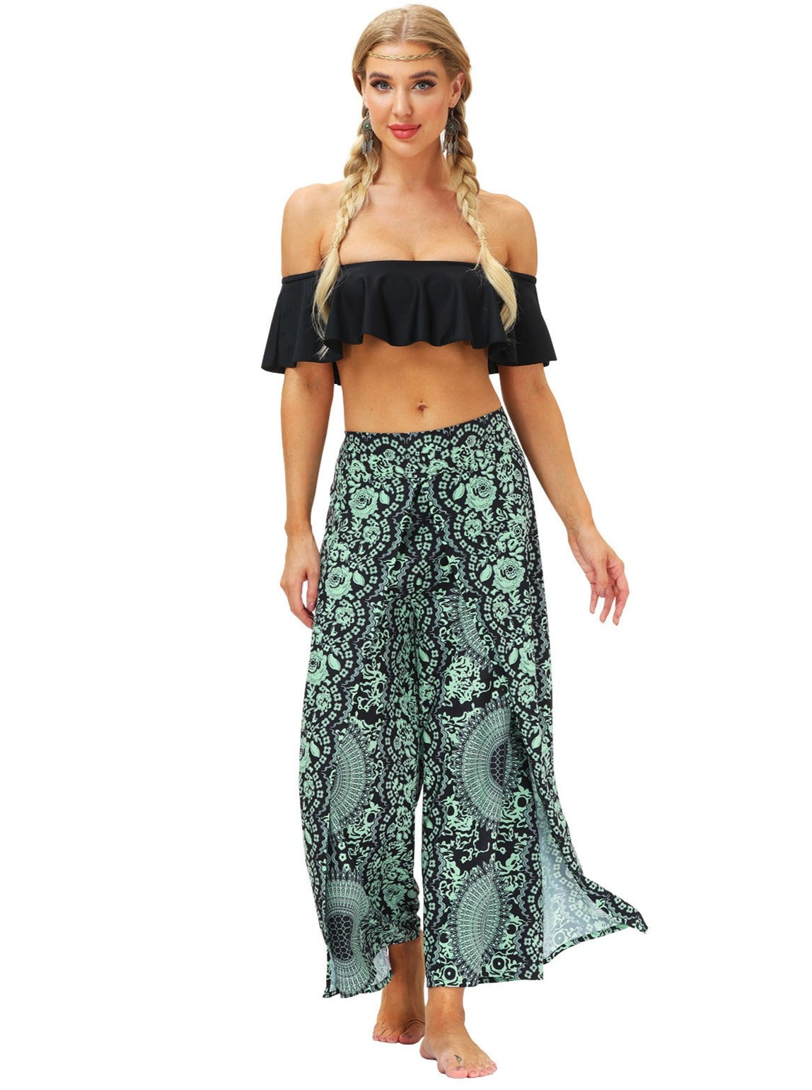 Wide-Leg Digital Printed Loose Pants