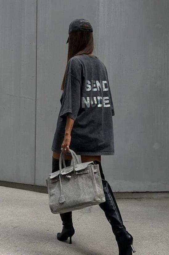 Trendy Oversize Streetwear Distressed Letter Printed Cotton Shirt