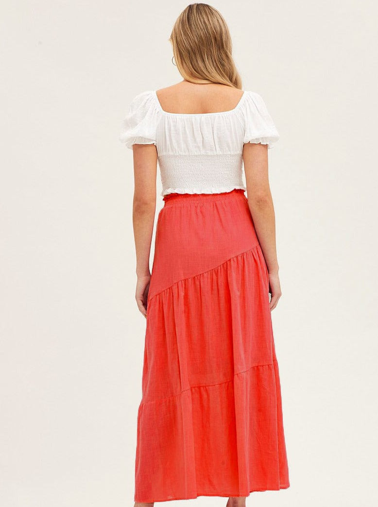 High Elastic Waist Large Hem Pleated Skirt