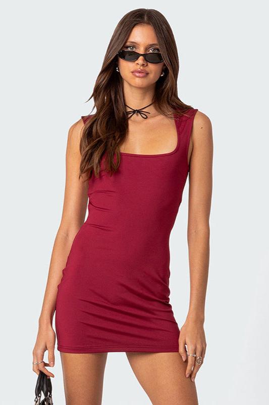 Ärmelloses Mini-Kleid Damen, Sexy Enganliegendes Kleid mit Cut-Out, Elegant Schwarz und Rot