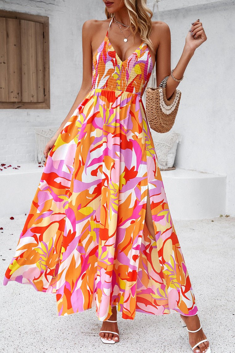 Classy V-Neck Halter Floral Maxi Dress