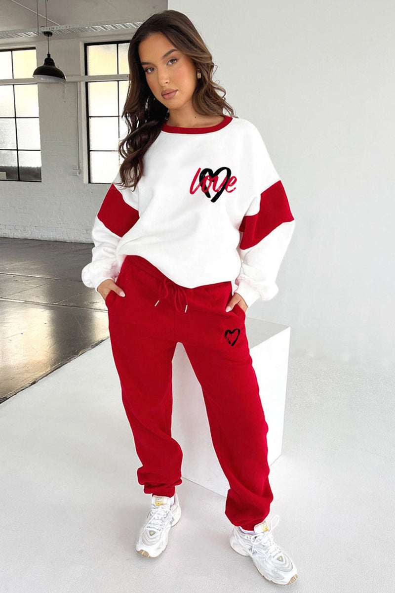 Women's "Love" Printed Sweatshirt and Casual Trousers Set