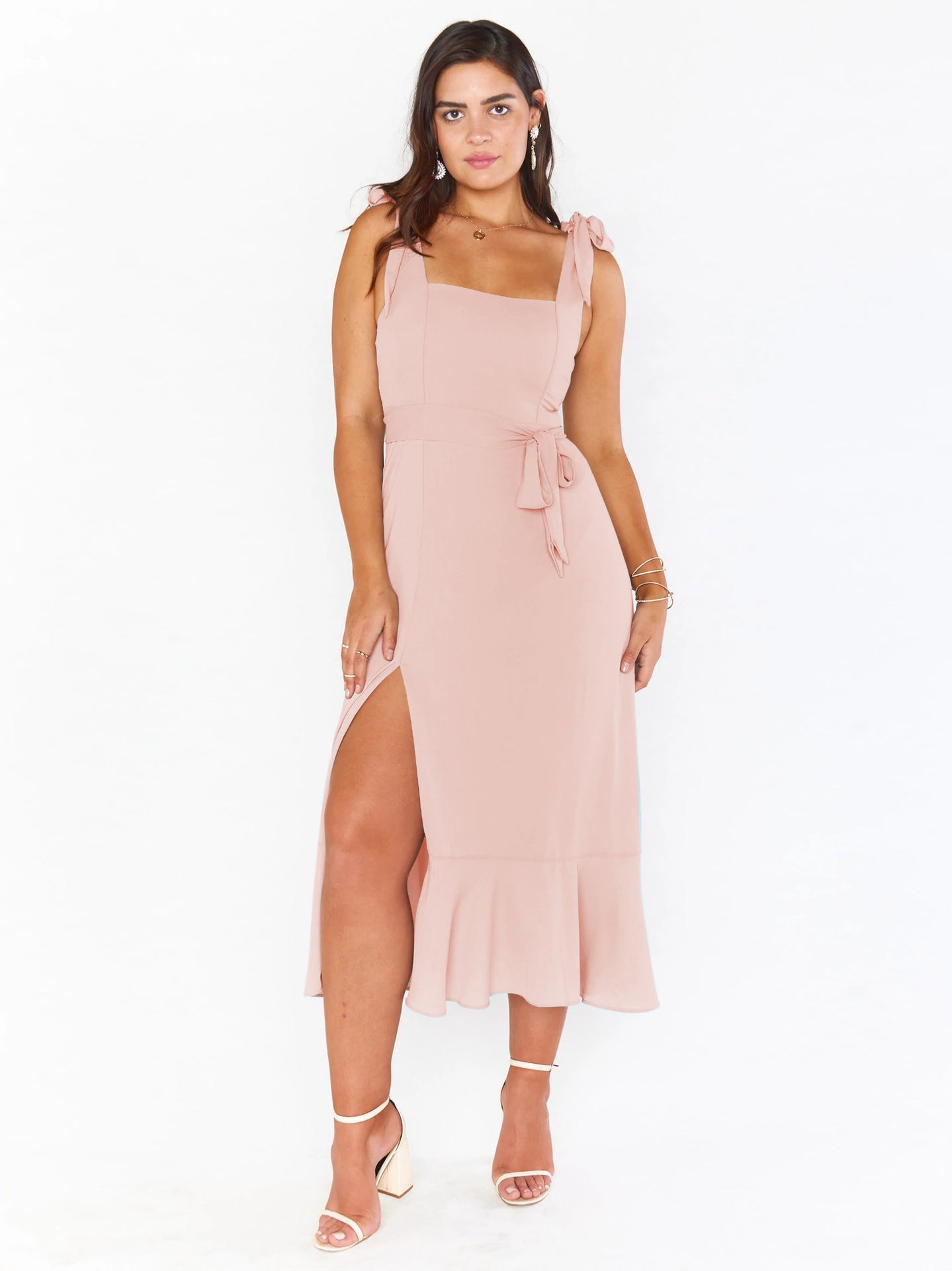 Elegant Solid Color Square Neck Midi Dress