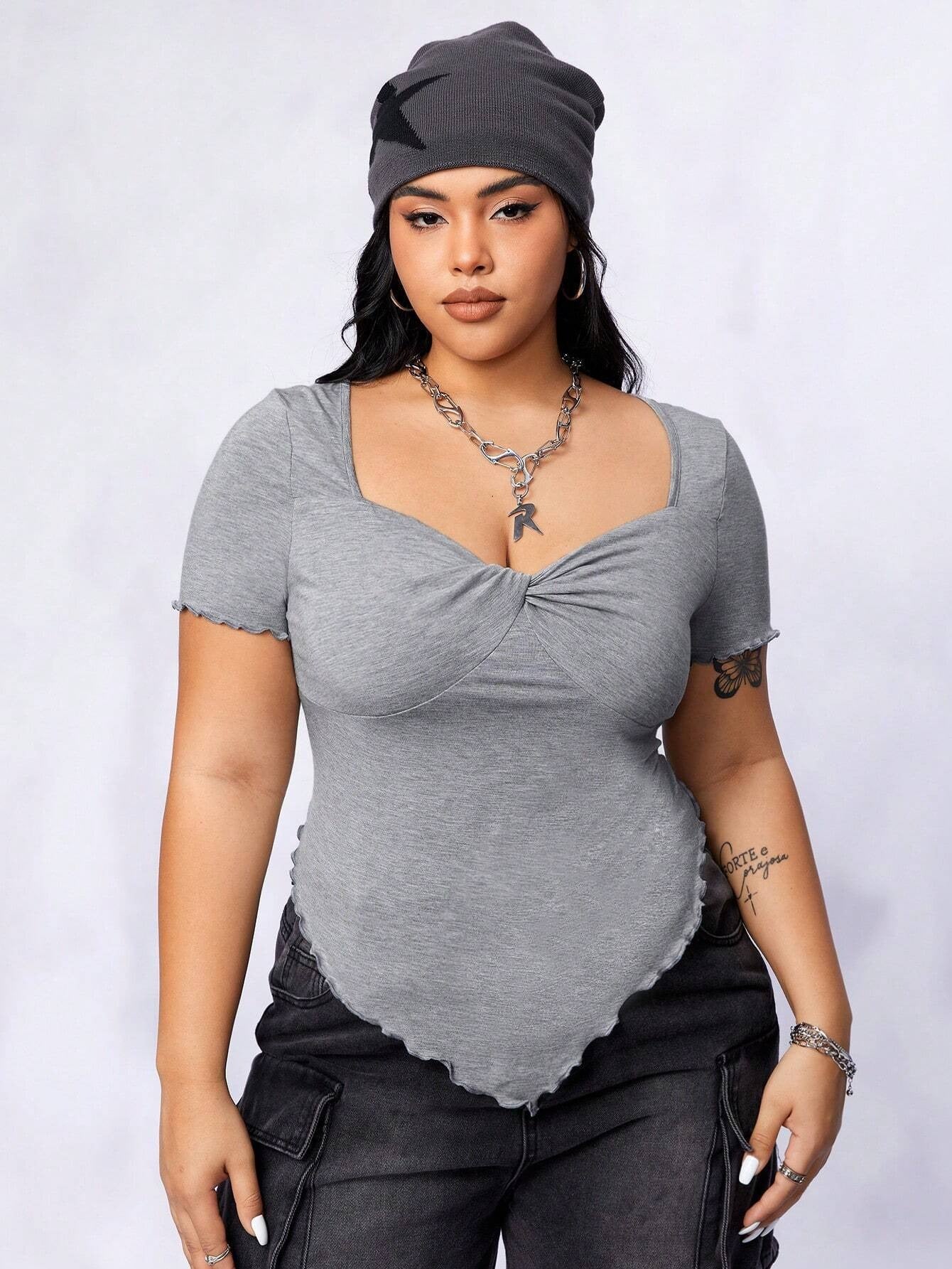 Plus Size Square Neck Sexy Short Sleeved Top