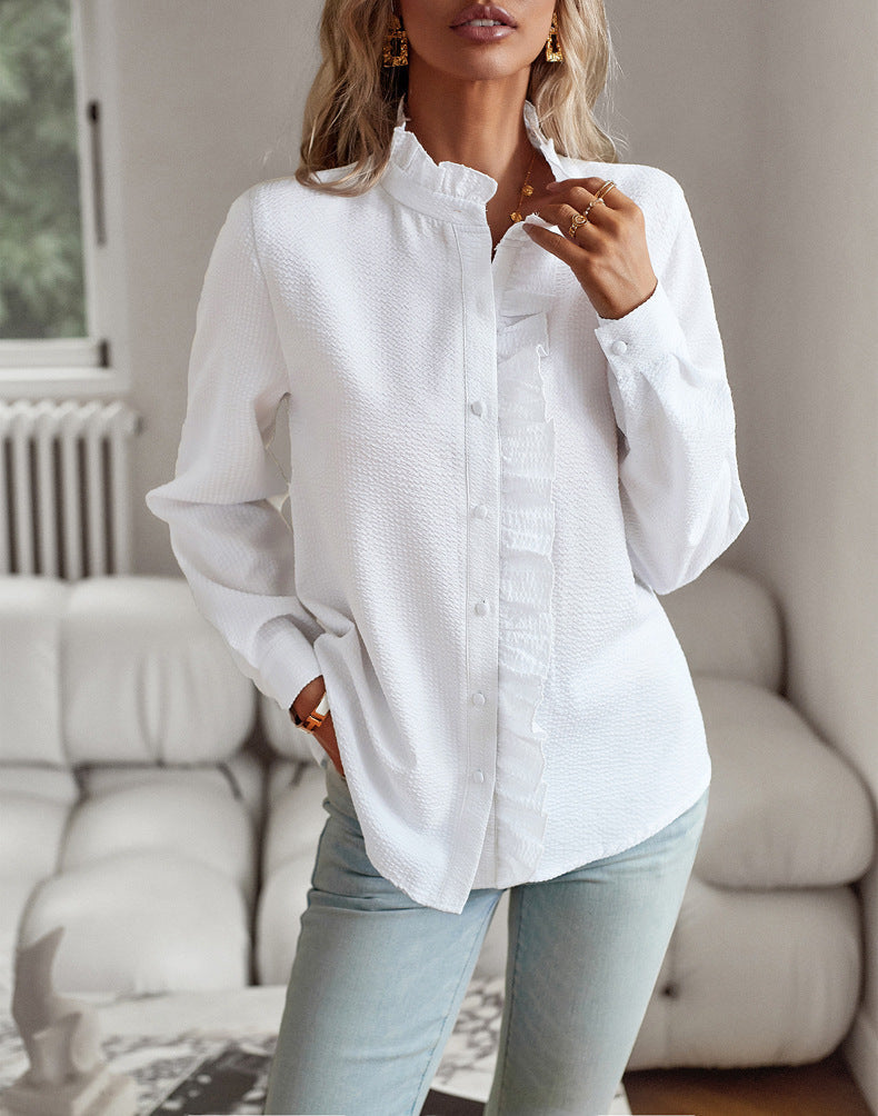 White Lace Collared Long Sleeve Shirt