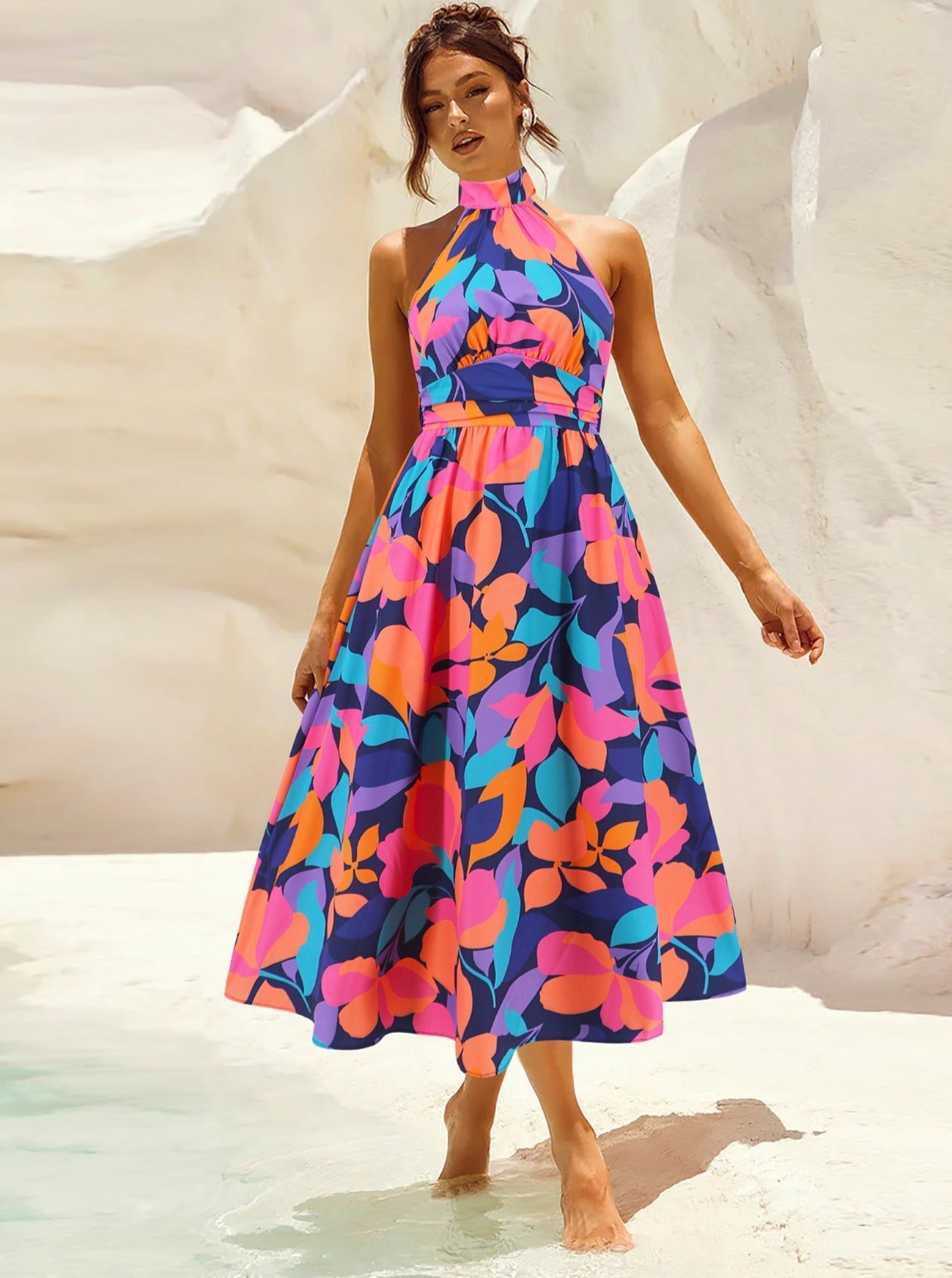 Tropical Print Sleeveless Elegant Sundress