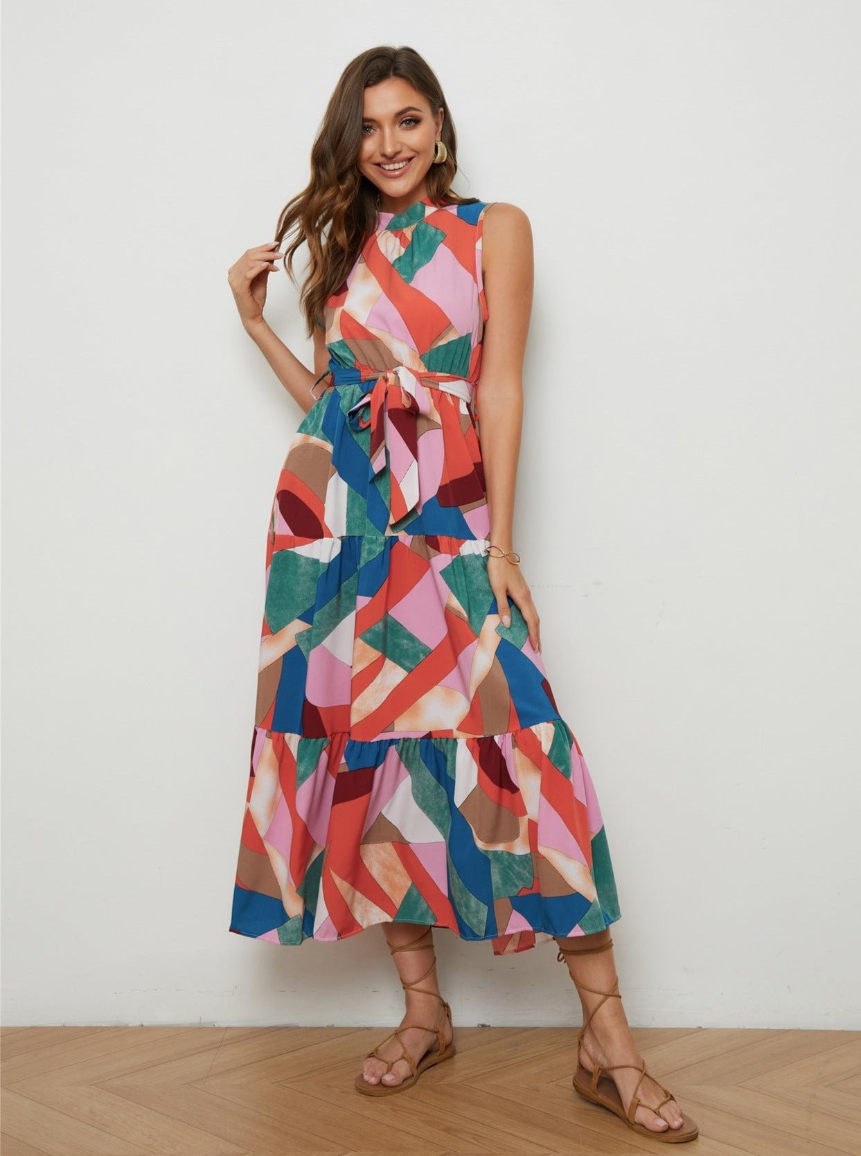 Multicolor Sleeveless Midi Sun Dress