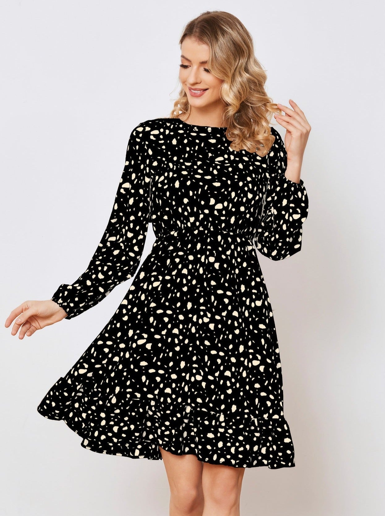 Floral Long Sleeve Temperament Waist Dress