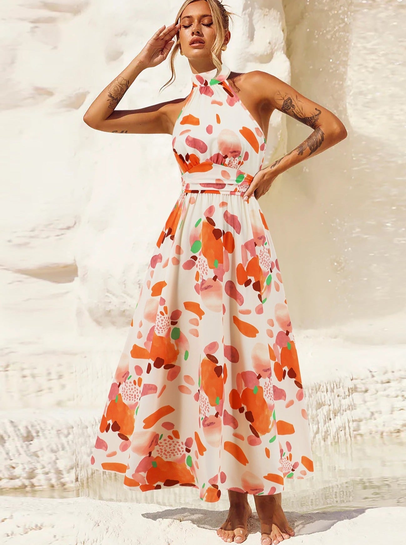 Tropical Print Sleeveless Elegant Sundress