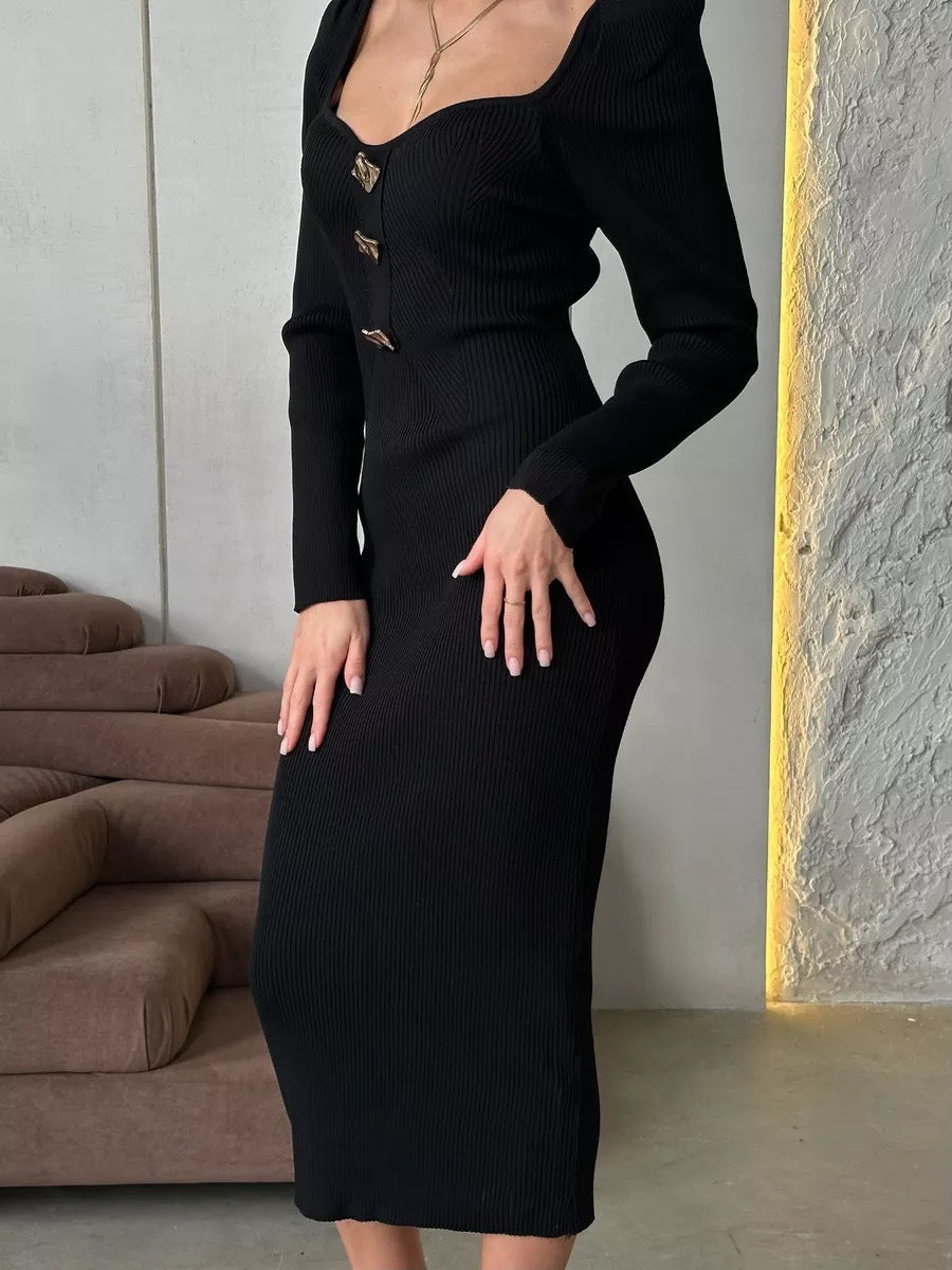 Elegant Ribbed Midi Dress