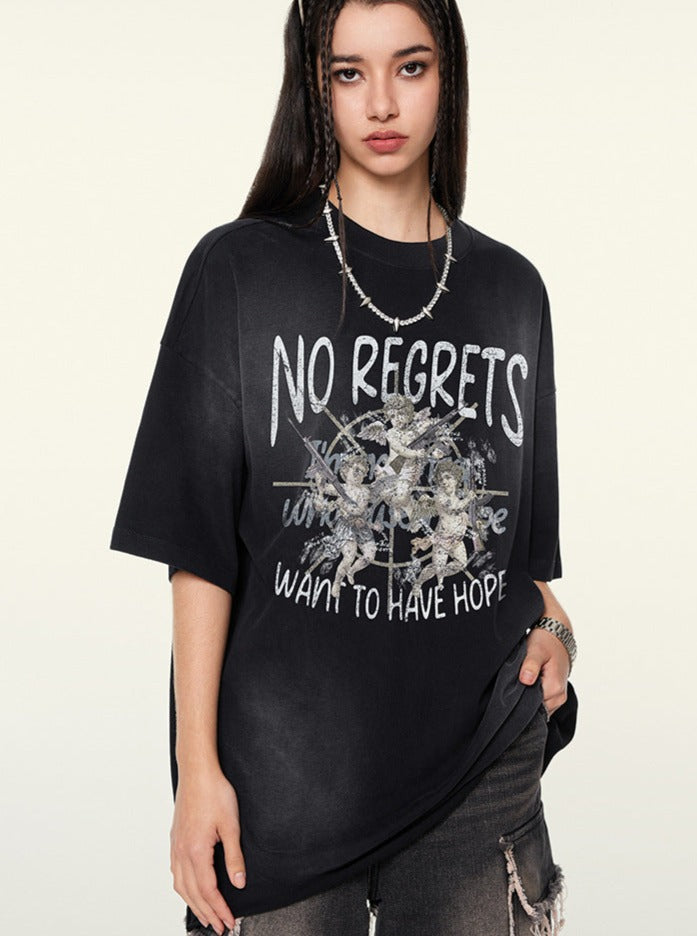 Retro Printed Half-Sleeved Distressed T-Shirts