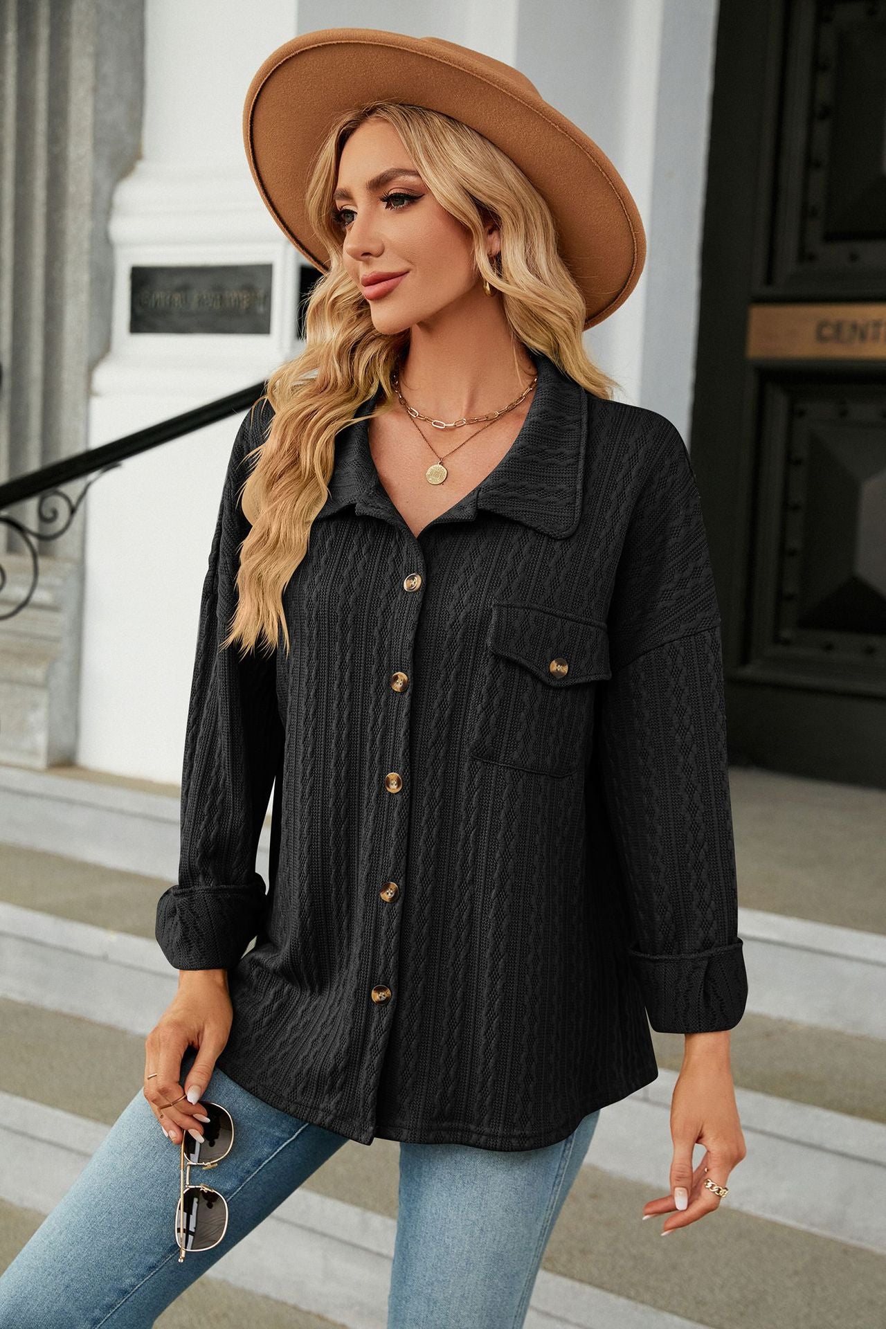 Women's Textured Button-Up Shirt