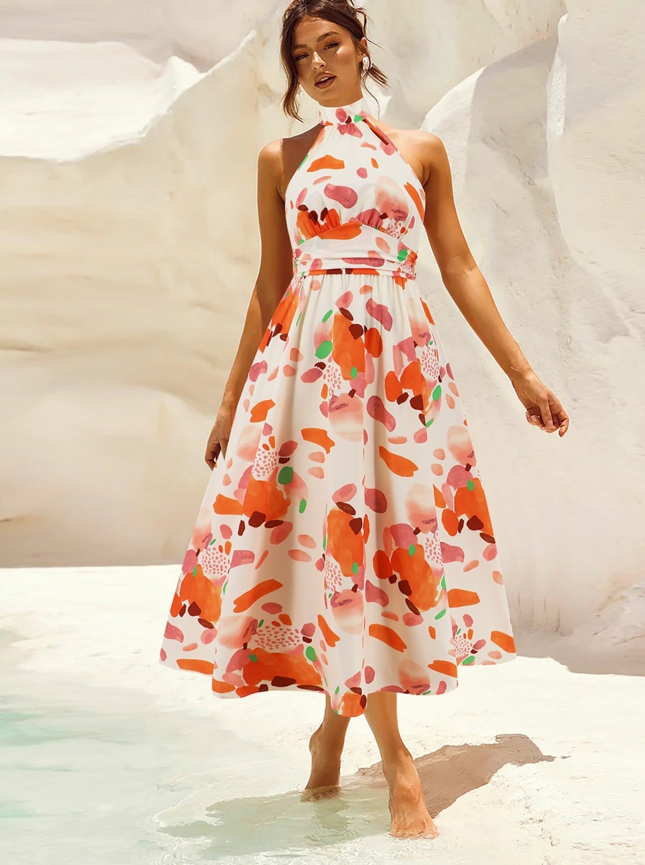 Tropical Print Sleeveless Elegant Sundress