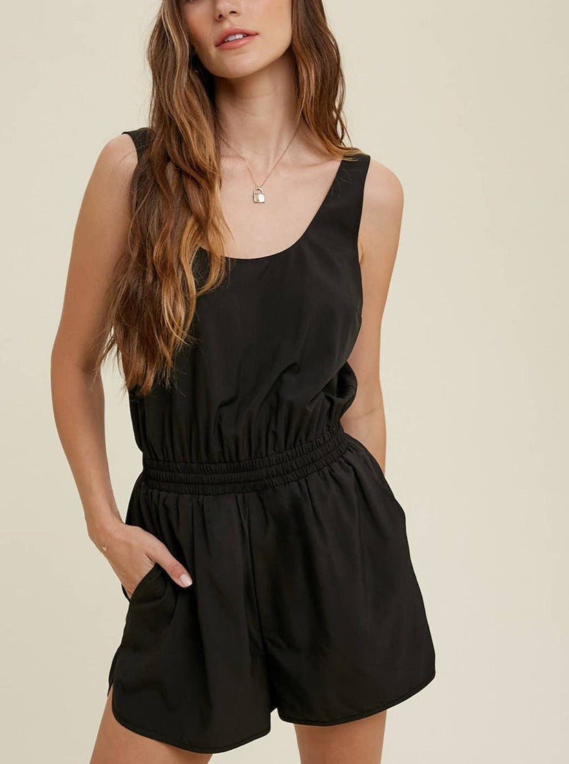 Black Athletic High Waist Rompers