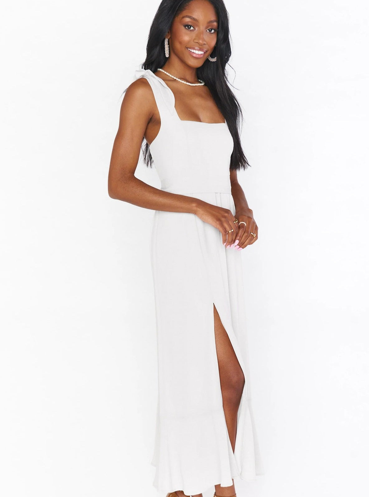 Elegant Solid Color Square Neck Midi Dress