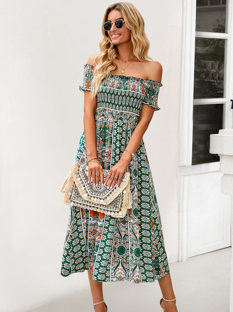 Summer Off Shoulder Bohemian Slit Midi Dress