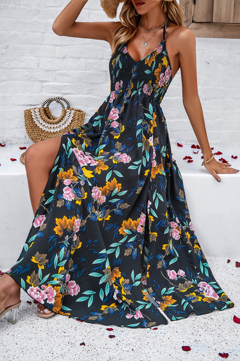 Classy V-Neck Halter Floral Maxi Dress