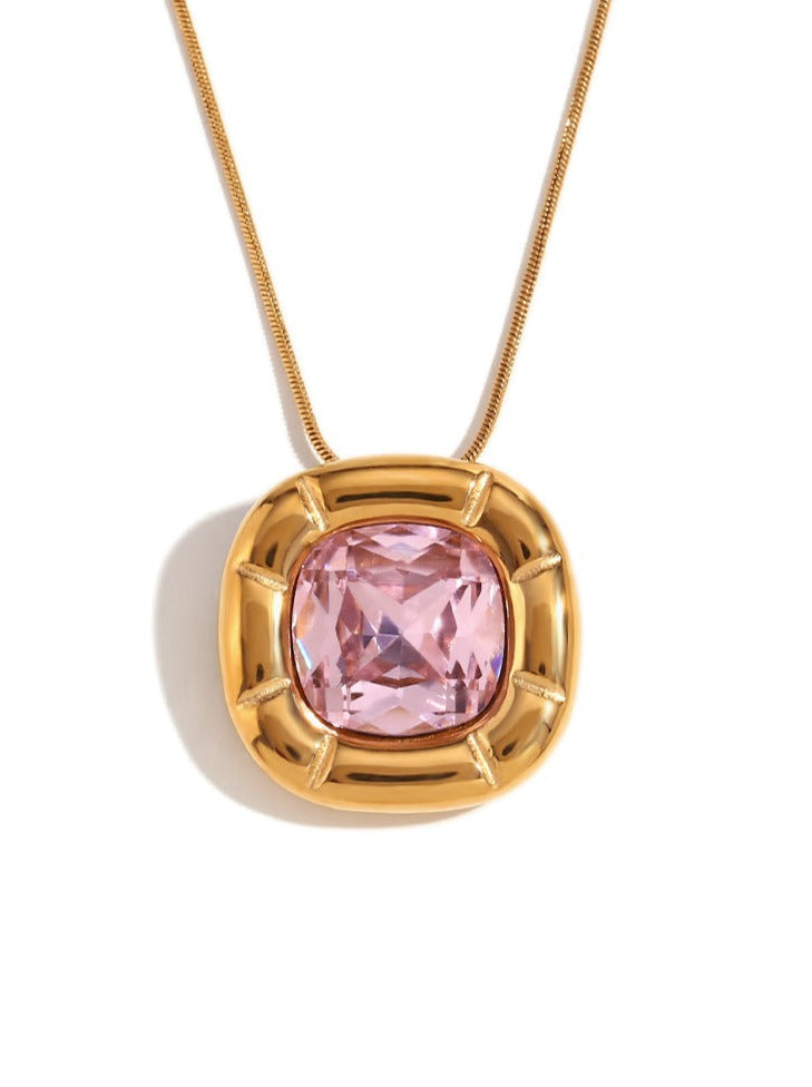 18K Gold Plated Rounded Square Flower Zircon Necklace