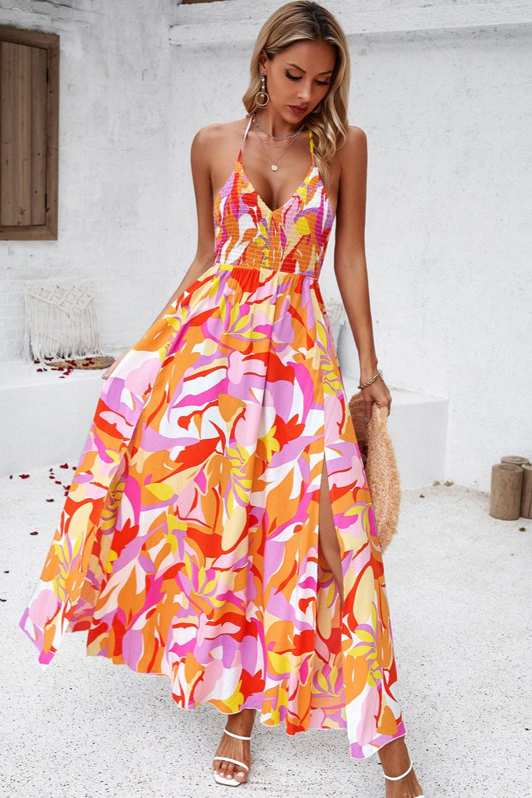 Classy V-Neck Halter Floral Maxi Dress