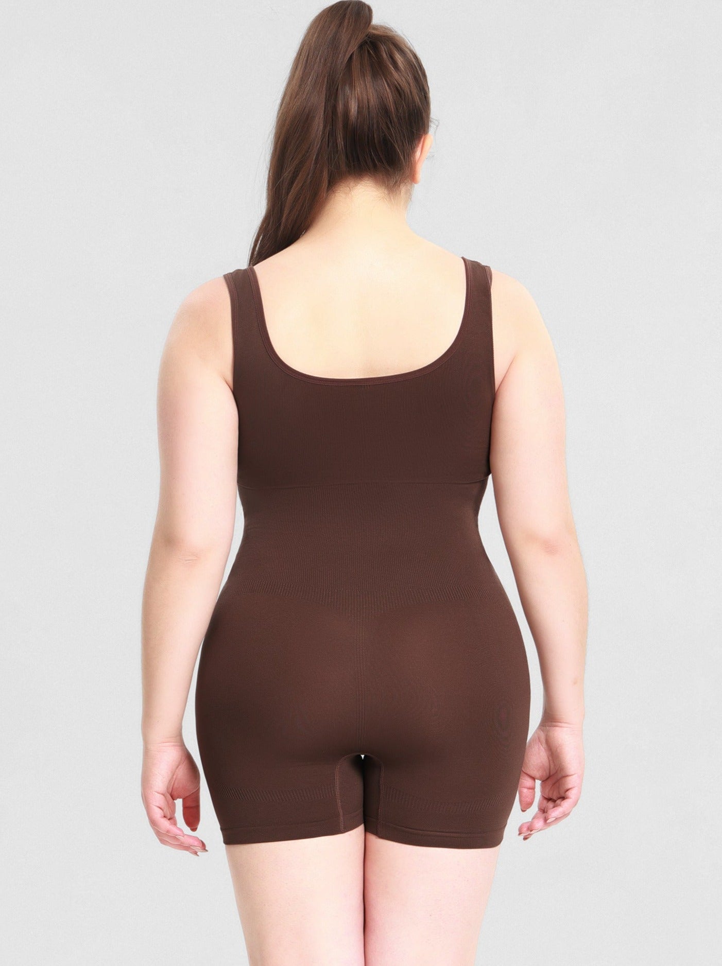 Brown Plus Size Tummy Control Romper Bodysuit