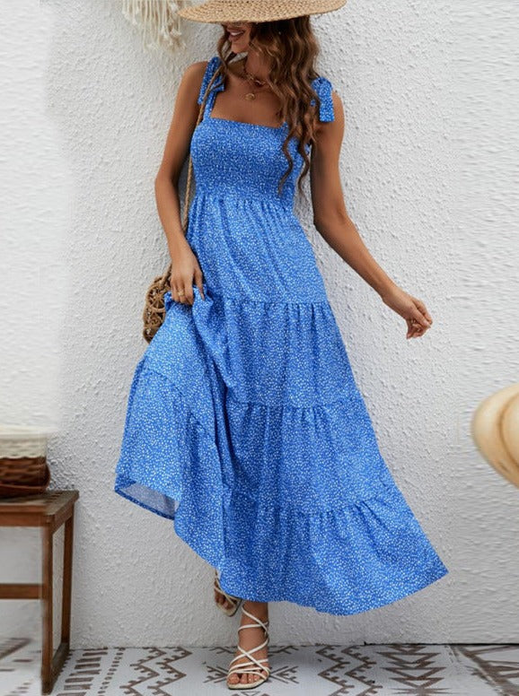 Smocked Tiered Sleeveless Halter Midi Dress