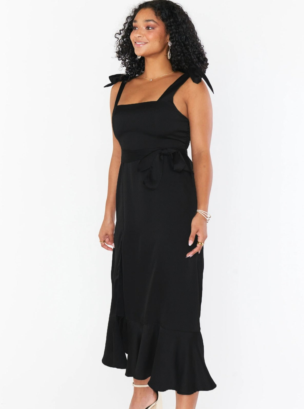 Sommerkleider Midi Schleife Elegant Leinen Maxi mit Schlitz