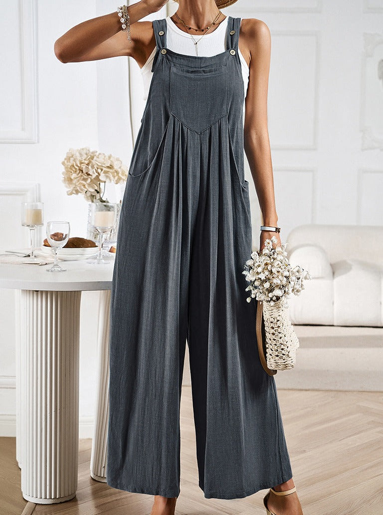 Sleeveless Loose Overalls Wide Leg Jumpsuit