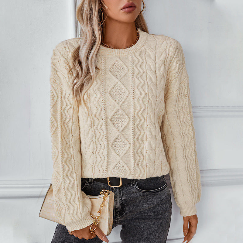 Solid Retro Loose Knitted Long Sleeve Sweater