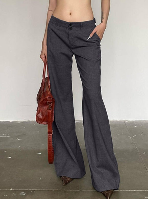 Low Waist Plain Slim Wide Leg Pants