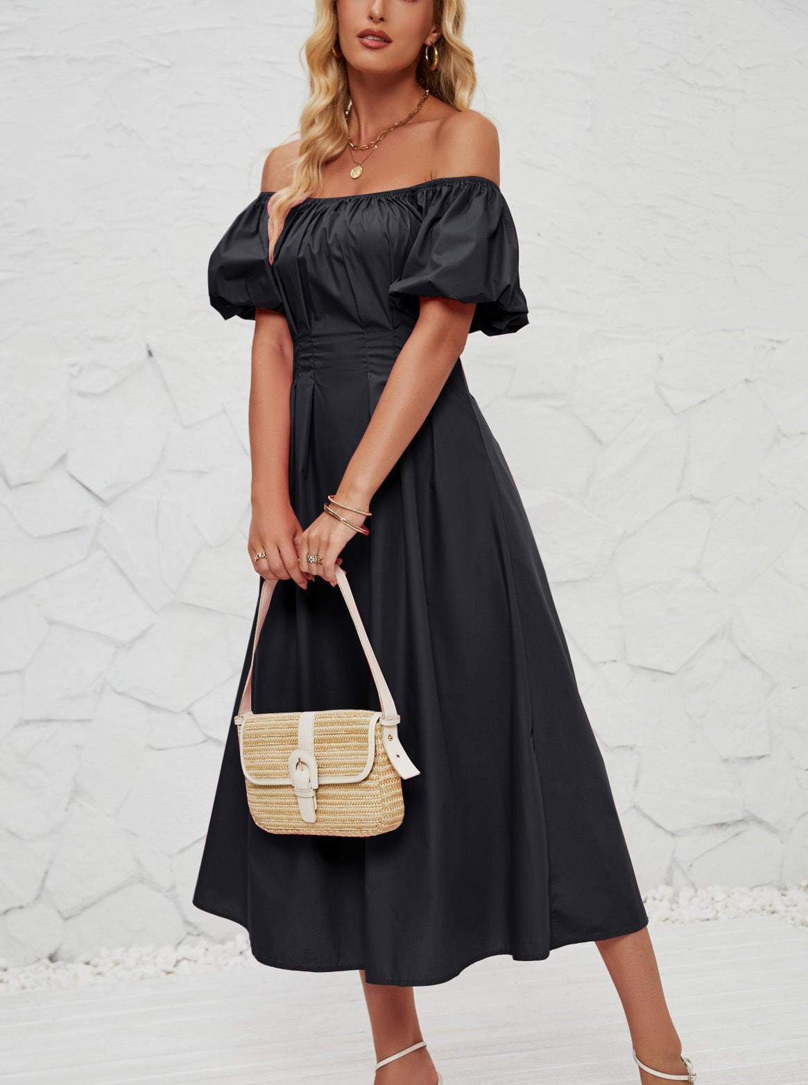 Off Shoulder Bell Sleeved Midi Dress