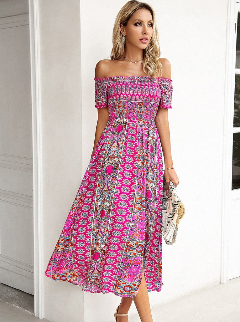 Summer Off Shoulder Bohemian Slit Midi Dress