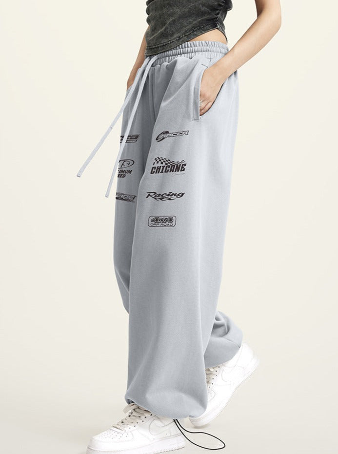 Heavy Drawstring Printed Loose Sports Pants