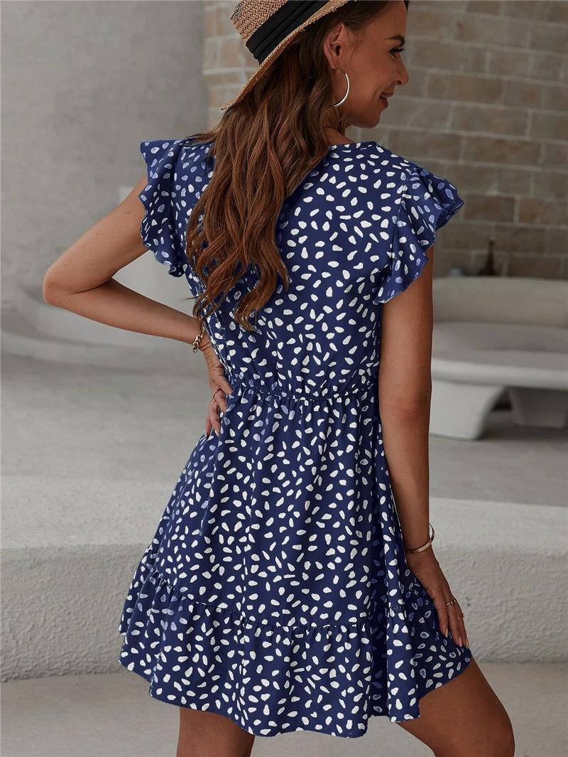 Elegant V-Neck Butterfly Sleeve Printed Dress