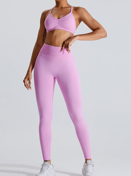 Pink High-Waisted Belly Lifting Sports Pants