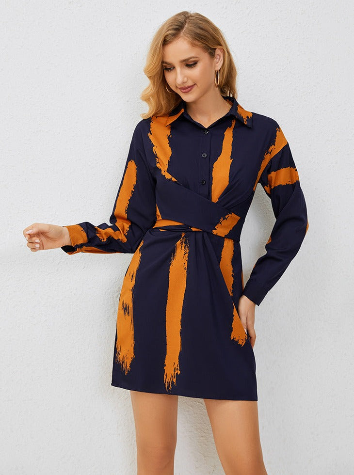 Simple Retro Shirt Long Sleeved Short Dress