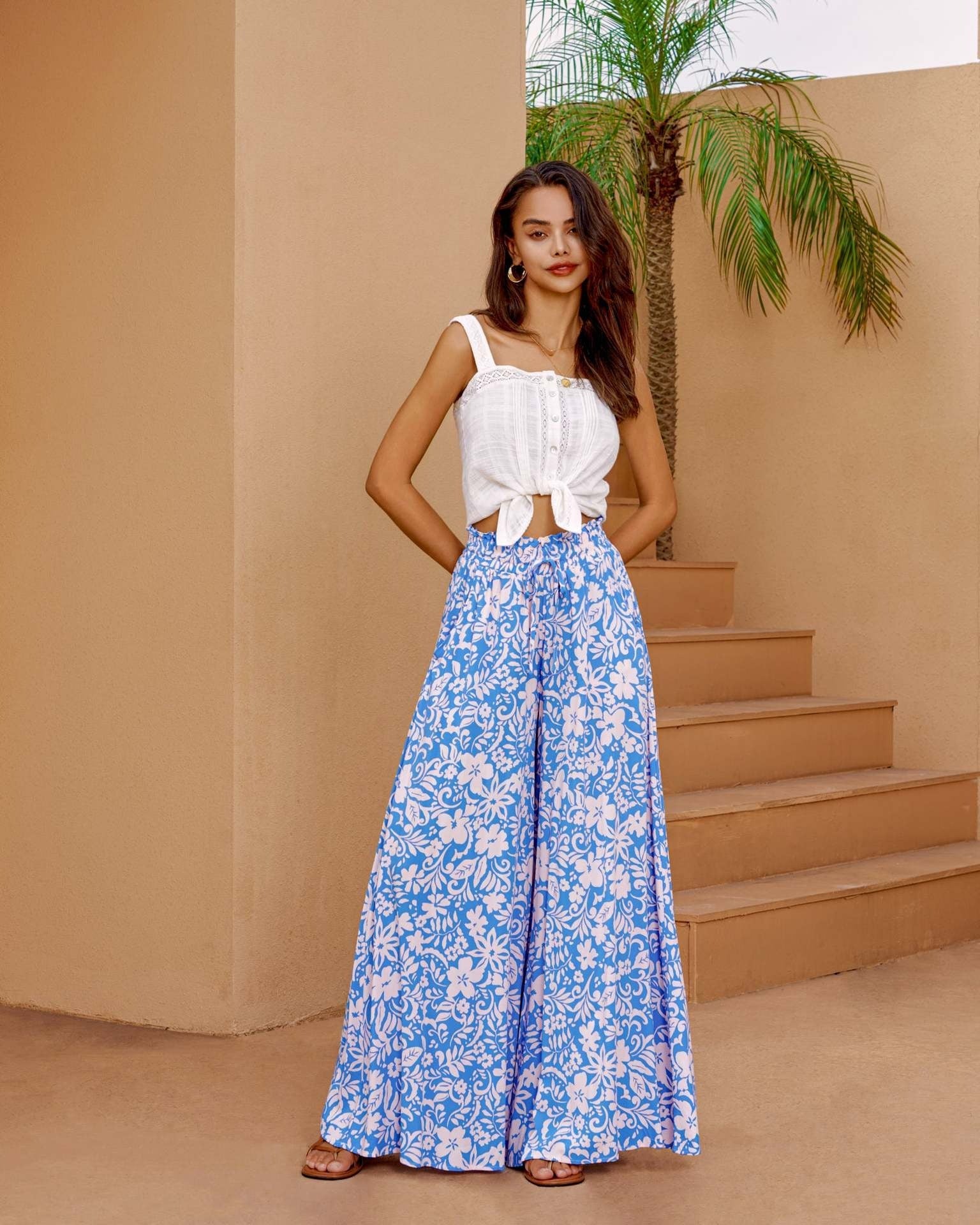 Casual Loose Printed Wide Leg Pants