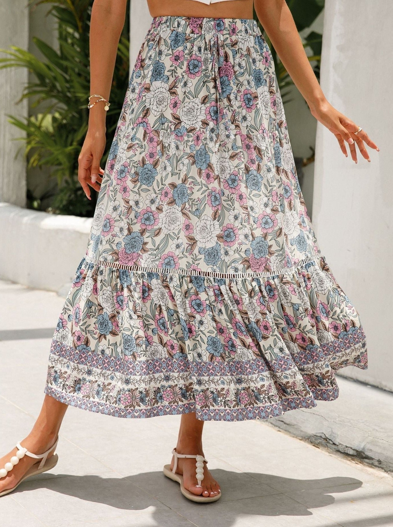 Long Lace Splicing Bohemian Style Skirt