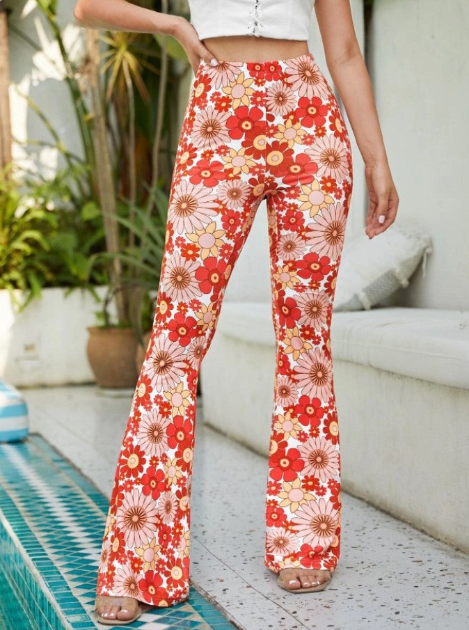 Hot Floral Tight-Fitting Bell Bottom Pants