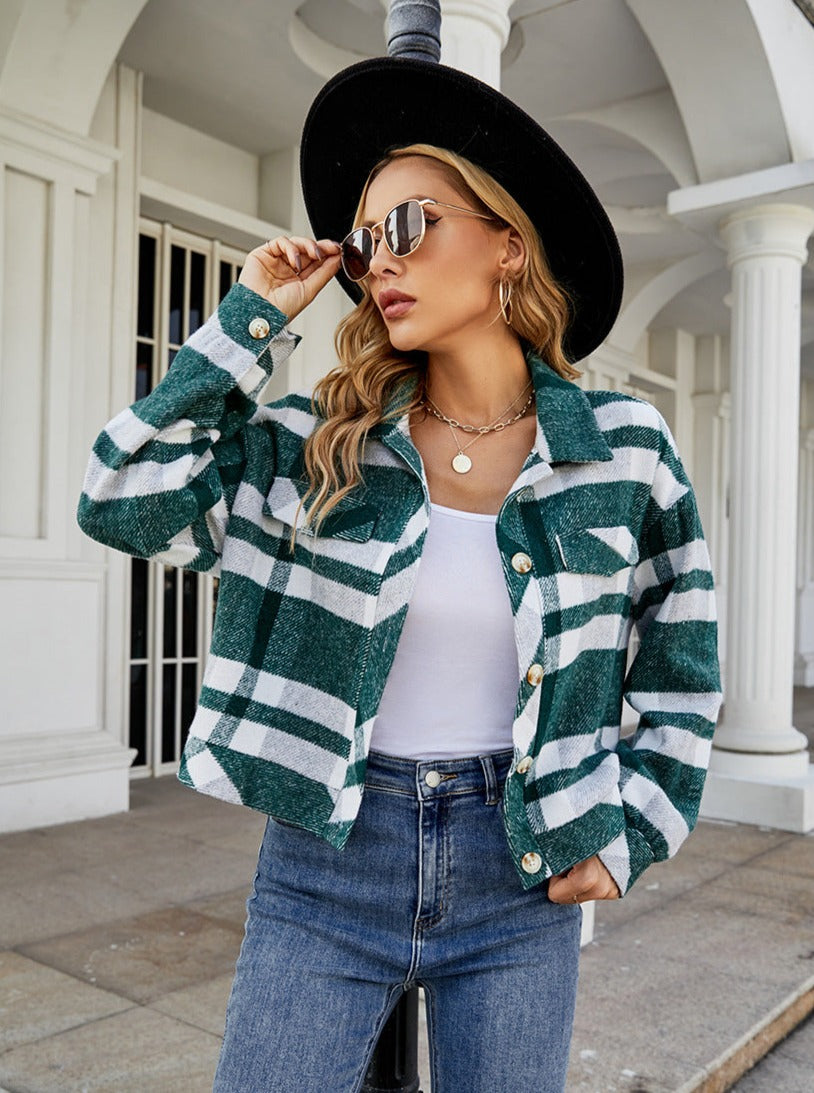 Loose Collar Stripe Printed Button Down Jacket